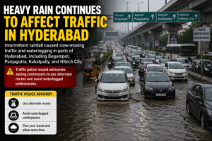 Heavy Rain Continues to Affect Traffic Across Hyderabad